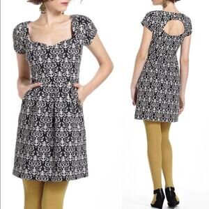 Anthropologie Deletta Black White Cutout Back Mini Dress A-Line Short Sleeve S